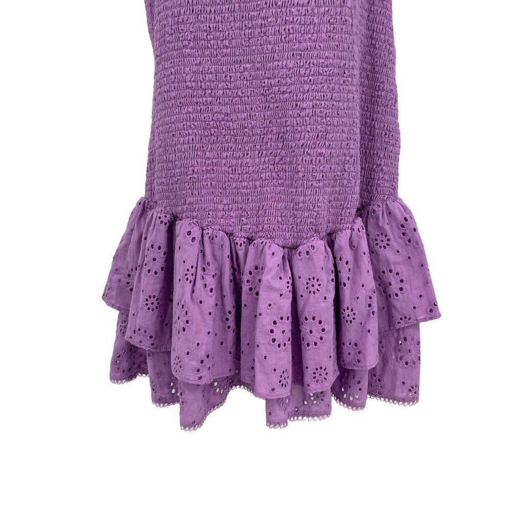 NEW Likely Tayaisha Dress Violet Eyelet Smocked Puff Sleeves Mini Dress 14 - Picture 8 of 12
